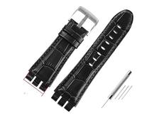 AXTGBHL Correas de reloj de cuero de 23MM aptas for Swatch aptas for IRONY YOS440 YOS449 448 447 401G, correa de reloj for hombre, pulsera con cierre de acero con herramientas(Black-silver)