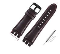 AXTGBHL Correas de reloj de cuero de 23MM aptas for Swatch aptas for IRONY YOS440 YOS449 448 447 401G, correa de reloj for hombre, pulsera con cierre de acero con herramientas(B-darkbrown-black)