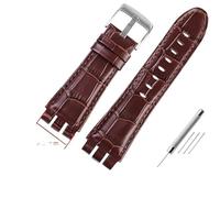 AXTGBHL Correas de reloj de cuero de 23MM aptas for Swatch aptas for IRONY YOS440 YOS449 448 447 401G, correa de reloj for hombre, pulsera con cierre de acero con herramientas(Brown-silver)