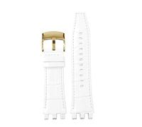AXTGBHL Pulsera apta for Swatch Fit for SVG correa de reloj mecánica Cowide svgk403 402 SVGB400 correa de reloj de cuero cóncavo convexo 22 mm for hombre(White-gold)