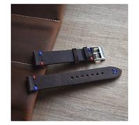 AXTGBHL Reloj de cuero de reloj de reloj de cuero hecho a mano Reemplazo de pulsera 18 20 22 24 mm Rojo marrón oscuro con costuras azules(22mm)
