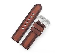AXTGBHL Reloj de cuero retro correa de 24 mm de costura hecho a mano de pulsera de reemplazo de relojes de reloj cinturón negro café marrón(Red brown)