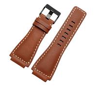 AXTGBHL Serie de banda de reloj de cuero italiano de 33 * 24mm convexo. Br01 br03 Correa reloj de reloj banda brazalete ross goma hombre apto for campana(Brown black,Silver clasp)