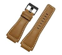 AXTGBHL Serie de banda de reloj de cuero italiano de 33 * 24mm convexo. Br01 br03 Correa reloj de reloj banda brazalete ross goma hombre apto for campana(Yellow black,Silver clasp)