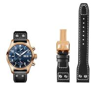 AXUEQIN Correa de reloj con remaches de piel auténtica de 20, 21 y 22 mm, apta para IWC Big Pilot Spitfire TOP GUN marrón, negro y azul, correa de reloj de cuero vacuno (hebilla rosa negra, 21 mm)