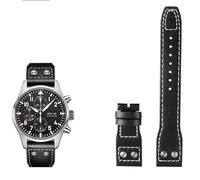AXUEQIN Correa de reloj con remaches de piel auténtica de 20, 21 y 22 mm, apta para IWC Big Pilot Spitfire TOP GUN marrón, negro y azul, correa de reloj de cuero vacuno (negro sin hebilla, 21 mm)