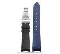 AXUEQIN Correa de reloj de silicona de goma natural de 22 mm especial para Tudor Black Bay GMT, pasador curvado, hebilla plegable, negro, rojo, verde, correa de muñeca (negro, azul, plata, 01,22 mm)