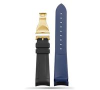 AXUEQIN Correa de reloj de silicona de goma natural de 22 mm especial para Tudor Black Bay GMT, pasador curvado, hebilla plegable, negro, rojo y verde, correa de muñeca (negro, azul, dorado, 22 mm)