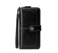 AXUEQIN RFID - Cartera larga de piel para mujer, de gran capacidad, con cremallera, monedero con correa, Negro -, 3.5cm*11cm*19cm, Moda