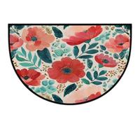 Axurera Alfombra semicircular de acuarela con flores de amapola y hojas, lavable, semicircular para puerta delantera, entrada, baño, dormitorio, tapete antideslizante, 36 x 24 pulgadas