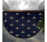Axurera Alfombra semicircular de damascos con corona dorada en azul oscuro, lavable, semicírculo, para interiores, entrada, baño, dormitorio, felpudo antideslizante, 91 x 61 cm