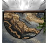 Axurera Alfombra semicircular, moderna, abstracta, textura de piedra de mármol, lavable, semicírculo, para interiores, entrada, baño, dormitorio, tapete antideslizante, 91 x 61 cm