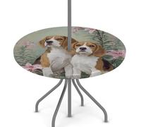 Axurera Mantel redondo para exteriores con agujero para paraguas y cremallera, diseño de perros Beagle, con mantel ajustable floral con elástico, impermeable, se limpia con un paño, para patio, jardín