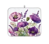 Axurera Tapete de secado de platos de primavera y verano con flores de lavanda y amapola para encimera de cocina, tapete escurridor de platos absorbente, lavable, para escurridores de encimera, 46 x