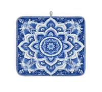 Axurera Tapete de secado de platos floral de mandala azul oscuro bohemio para encimera de cocina, tapete escurridor de platos absorbente, lavable, para escurridores de encimera, 46 x 41 cm