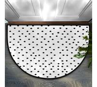 Axurera Tapete semicircular de área semicircular lavable con lunares negros sobre blanco, tapete para puerta delantera, entrada, baño, dormitorio, tapete antideslizante, 36 x 24 pulgadas