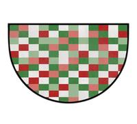 Axurera Tapete semicircular para puerta delantera, lavable, con entramado a cuadros, color rojo y verde, para entrada, baño, dormitorio, antideslizante, 36 x 24 pulgadas