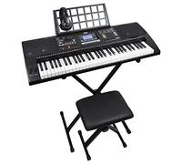 Axus AXP2PK Paquete De Piano Con Teclado Electrónico Sensible Al Tacto Para Principiantes De 61 Teclas Para Estudiantes Con Soporte, Taburete, Auriculares, Fuente De Alimentación Y Atril, Negro