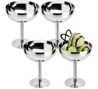 AXVRAV 4 vasos para helados de acero inoxidable, 200 ml, diámetro de 10 cm, cuenco de postre de acero inoxidable con pie, vasos de postre para frutas, ensaladas, yogures, pudín, helados, cócteles