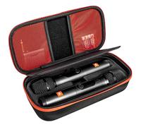 AXVRAV Funda para micrófono Bluetooth compatible con JBL PartyBox Wireless Mic, carcasa de micrófono inalámbrico, bolsa de viaje de doble micrófono para receptor, adaptador de pilas para karaoke y