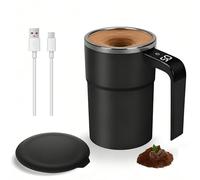 AXVRAV Taza de café magnética automática eléctrica, 380 ml, taza de café autoagitable, taza térmica con indicador de temperatura de acero inoxidable para café, cacao, té, jugo, leche