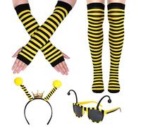 Axvxby Disfraz de abeja para adultos y mujeres, 4 piezas, disfraz de insectos, juego con diadema, gafas, calcetines a rayas, guantes largos para carnaval, Halloween, cosplay