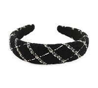axy Diadema ancha con tejido de tweed acolchado, hermosa diadema para el pelo HRK8 (negro)