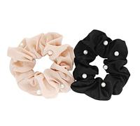 axy Gomas de pelo XXL Scrunchie con perlas, juego de 2 gomas de pelo de tela, soporte para trenzas, pieza de pelo, paquete doble (14)