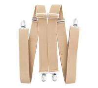 axy Tirantes para hombre de ancho de 3,5 cm en forma de H con 4 clips de tirantes extra fuertes de longitud ajustable, beige, Talla única