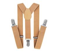 axy Tirantes para niños y jóvenes, forma de Y, ancho de 2,5 cm, con 3 clips fuertes, combinables con pajarita - Colores lisos HTK25-1, beige, (7-12 años )