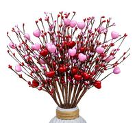 AXYLEX 8 Tallos Florales para decoración del día de San Valentín, Ramas Artificiales en Forma de corazón de Bayas Rojas de 16 Pulgadas, Regalo para decoración de jarrón de Boda y hogar