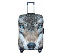 axzttupy Blue Eyes Wolf 1 - Funda para maleta grande con estampado de lobo para casi cualquier equipaje, protector de equipaje de viaje personalizado, Black, S