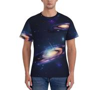 axzttupy Camiseta de manga corta con estampado de galaxia en el universo para hombre, para entrenamiento, salidas informales, cómodas, uso diario, deportes, Negro, 3XL
