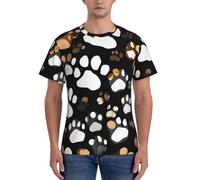 axzttupy Camiseta de manga corta para hombre, con estampado de huellas de perro, para entrenamiento, salidas informales, cómodas, uso diario, deportes, Negro, M