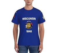 axzttupy Camiseta de manga corta para hombre, con estampado de la bandera del estado de Wisconsin, para entrenamiento, salidas informales, cómodas, uso diario, deportes, Negro, 3XL