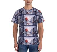 axzttupy Camiseta de manga corta para hombre, diseño de árbol de la ciudad de París, Torre Eiffel, para entrenamiento, salidas informales, cómodas, uso diario, deportes, Negro, 3XL