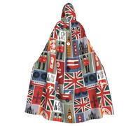 axzttupy Capa con capucha unisex con estampado de símbolos de Inglaterra, longitud completa, para disfraces de cosplay renacentista medieval