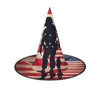 axzttupy Sombrero de bruja con estampado patriótico de soldados militares de EE. UU., Día de los Caídos, Halloween, unisex, accesorio de disfraz de carnaval, fiestas, cosplay y festividades
