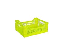 Ay-Kasa Caja plegable, estable, de plástico, apilable, color amarillo neón, Midi (40 x 30 x 14 cm)