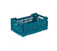 Ay-Kasa Caja plegable, estable, de plástico, apilable, pequeña, 27 x 17 x 11 cm, verde pavo real
