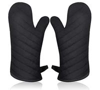 AYADA - Guante de Cocina anticalor, Guante Horno manopla Horno Oven Mitts Oven Guantes Guantes aislantes Cocina Gruesa y Larga manopla Horno para Barbacoa, Cocina, Guantes de Cocina, Negro, 1 par