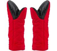 AYADA Guantes Horno Silicona Largos, Manoplas Horno Cocina Guante para Microondas Antideslizante Fibra de Poliéster Oven Gloves (Rojo)