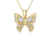 Ayafee Collar con colgante de mariposa de oro de 14 quilates de 10 quilates y 18 quilates para mujer, regalo de joyería para mamá, mujeres, esposa, niñas, ella, 16+1+1 pulgada, Metal, circonita