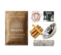 AYALMA® Kit Limpieza Energética con Palo Santo y Salvia Blanca para Quemar - Ritual de Energía Positiva con Música Medicina, Pulseras Rojas de 7 Nudos y Quemador Artesanal.
