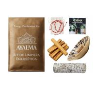 AYALMA® Kit Limpieza Energética con Palo Santo y Salvia Blanca para Quemar - Ritual de Energía Positiva con Música Medicina, Pulseras Rojas de 7 Nudos y Quemador Artesanal (Marrón)