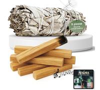 AYALMA ® Palo Santo Limpieza Energética y Salvia Blanca para Quemar + Regalo de Música Medicina - Incienso Natural SIN tóxicos - Transforma la energía de tu Hogar y Oficina (Solo Incienso)