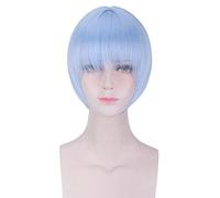 Ayanami Rei - Peluca corta para disfraz de cosplay de pelo azul claro resistente al calor + gorro de peluca