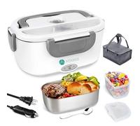 AYANSE Fiambrera Electrica 60W 12/24V & 220V, 1,5 Litros - Taper Eléctrico para Comida con Cuchara y Bolsa Isotérmica - Ideal para Casa, Oficina y Camping