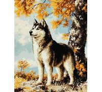 AYAOYANGGO Animal Alfombra Anudada Para Hacer Perro Akita Y Árbol Grande Kits De Alfombras Con Aguja De Pestillo Para Adultos Y Niños, Kit De Tapiz De Ganchillo Con Patrón Preimpreso A Color. 31x63in