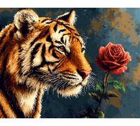 AYAOYANGGO Animal Cross Stitch Kit Tigre Y Rosas Kits De Punto De Cruz Para Adultos Principiantes，Preimpresos，Estampados，Avanzados，Bordado Diy Con Patrón. 11CT 60x80cm
